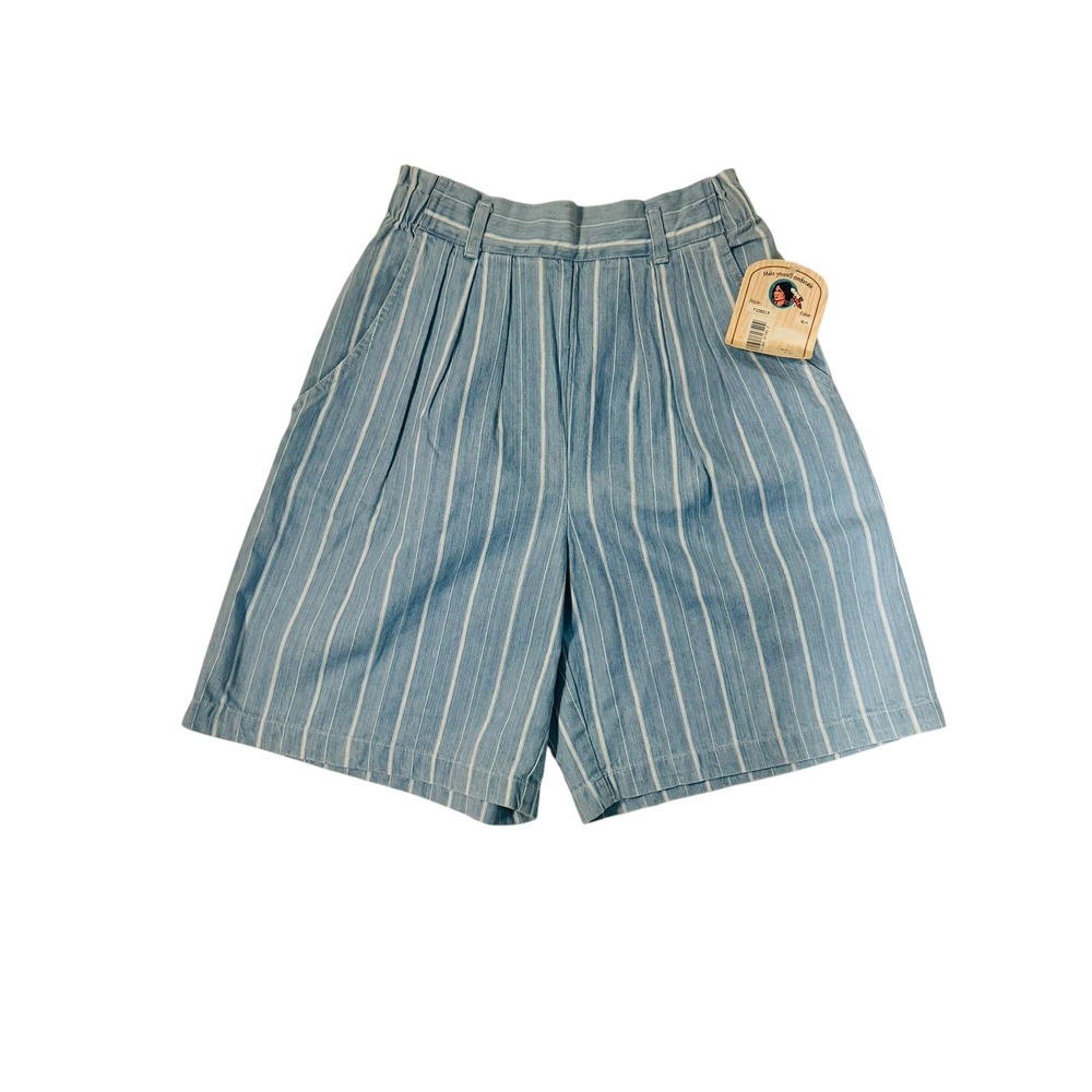 Vtg Blue White Striped Pleated High Waisted Shorts NWT Cherokee 90s Y2K Jorts